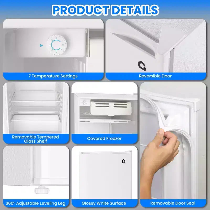 Mini-réfrigérateur de 127 litres avec congélateur, réfrigérateur compact avec porte réversible, thermostat réglable et économe en énergie, petit réfrigérateur