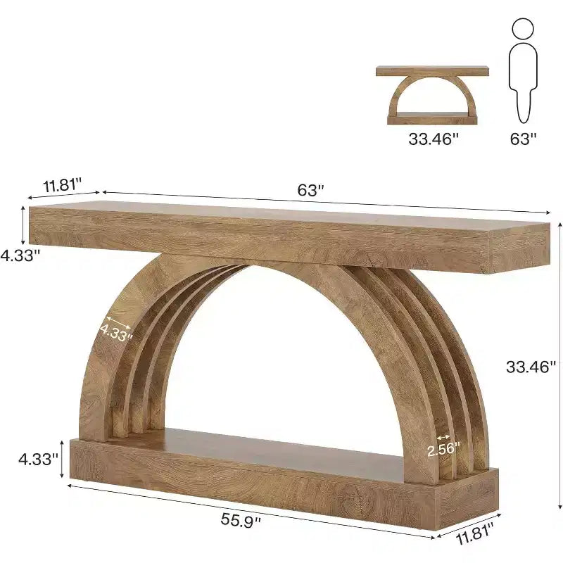 Table d'entrée Lantine de 63 pouces, table de canapé à 2 niveaux derrière le canapé, console étroite de style ferme avec arche unique pour le couloir, le salon, le foyer, naturelle