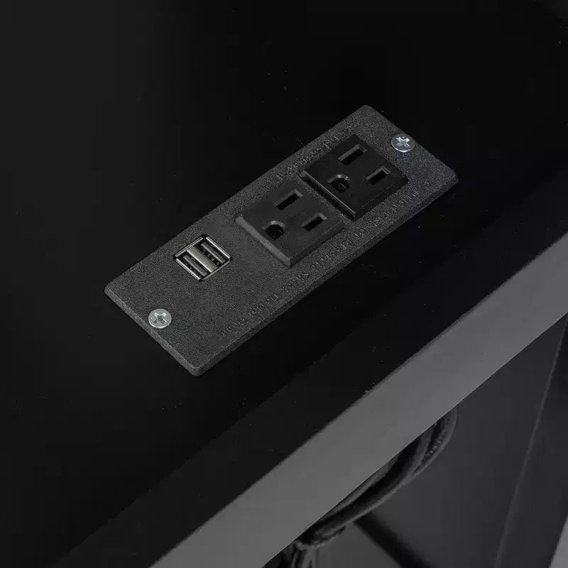 Lit superposé de jeu en bois pleine grandeur avec bureau intégré, étagères de rangement, lumières LED 7 couleurs et station de charge, noir - ModernLuxe