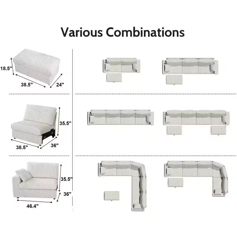 Canapé d'angle modulaire en velours côtelé Dyonery avec housses lavables