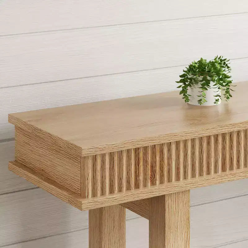 Console en bois cannelé de style campagnard, 2 niveaux avec étagère de rangement, table d'entrée rectangulaire étroite, derrière le canapé, pour hall d'entrée, couloir, salon