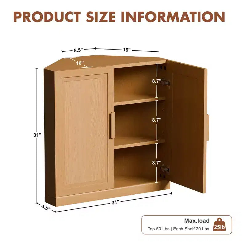Meuble d'angle Dovelina avec étagères réglables, buffet, meuble à vin, meuble de cuisine et de salle à manger avec portes en bois - 31H x 31L, 36H x 31L