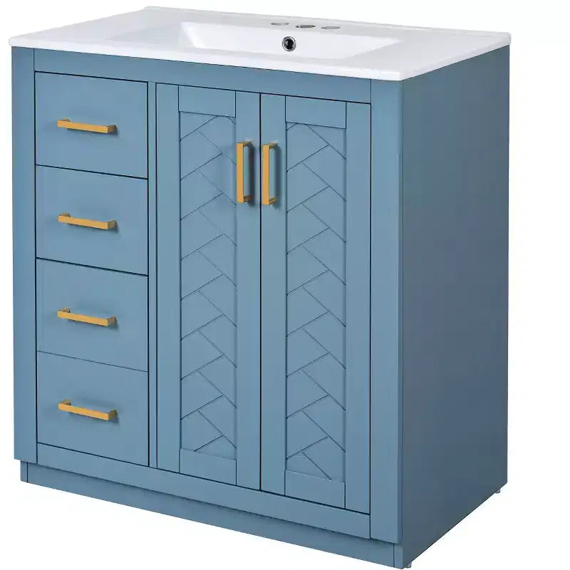 Meuble-lavabo de salle de bain 30 po avec armoire et 3 tiroirs – Noir / Bleu / Vert / Indigo / Blanc