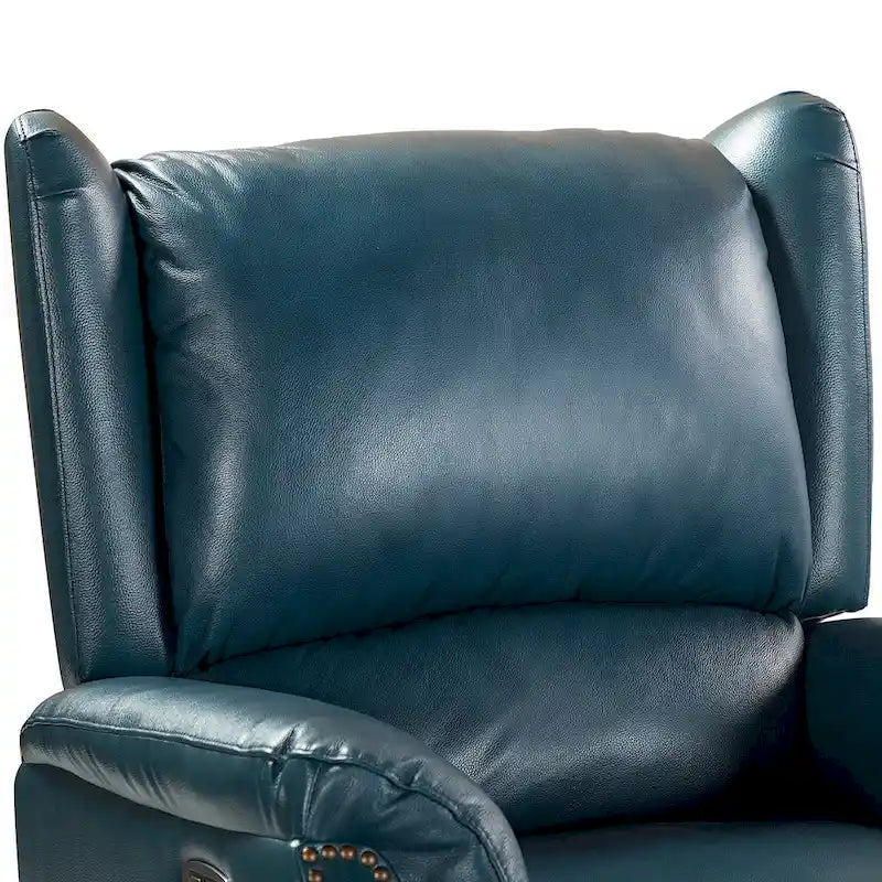 Fauteuil inclinable électrique en cuir véritable avec port USB – Dossier ailé clouté, ensemble de 2