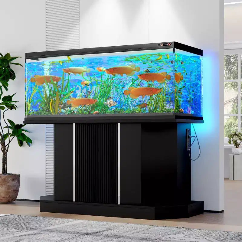 Meuble d'aquarium moderne en bois GDFStudio Logan avec prise électrique et armoire de rangement