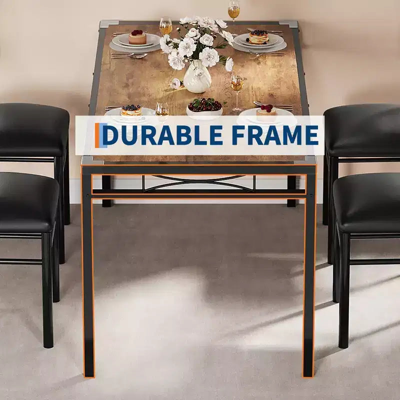 Ensemble table à manger pour 4 personnes, avec 4 chaises rembourrées, ensemble de 5 pièces de table de cuisine en bois avec protecteur de coin pour cuisine, appartement, petit espace.