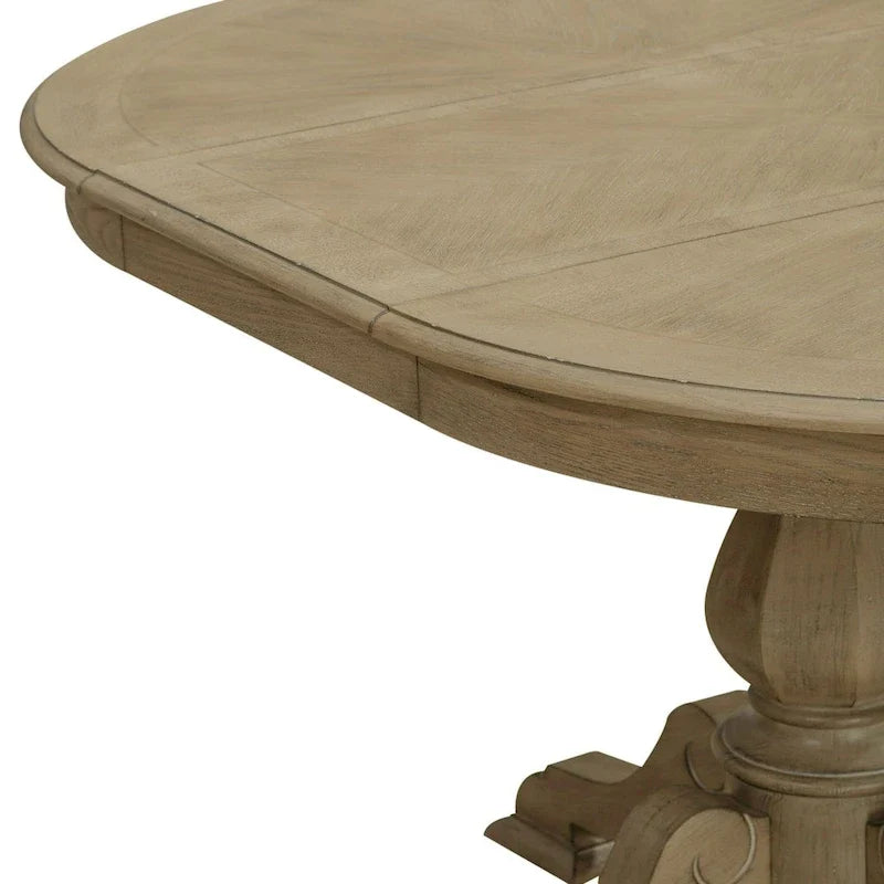 Table à dîner ronde sur pied Magnolia Manor avec rallonges escamotables - 2 finitions