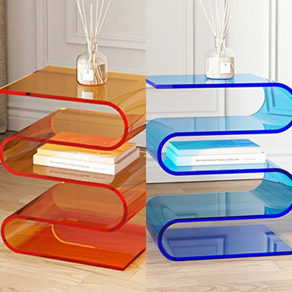 Table d'appoint contemporaine en acrylique en forme de S avec rangement