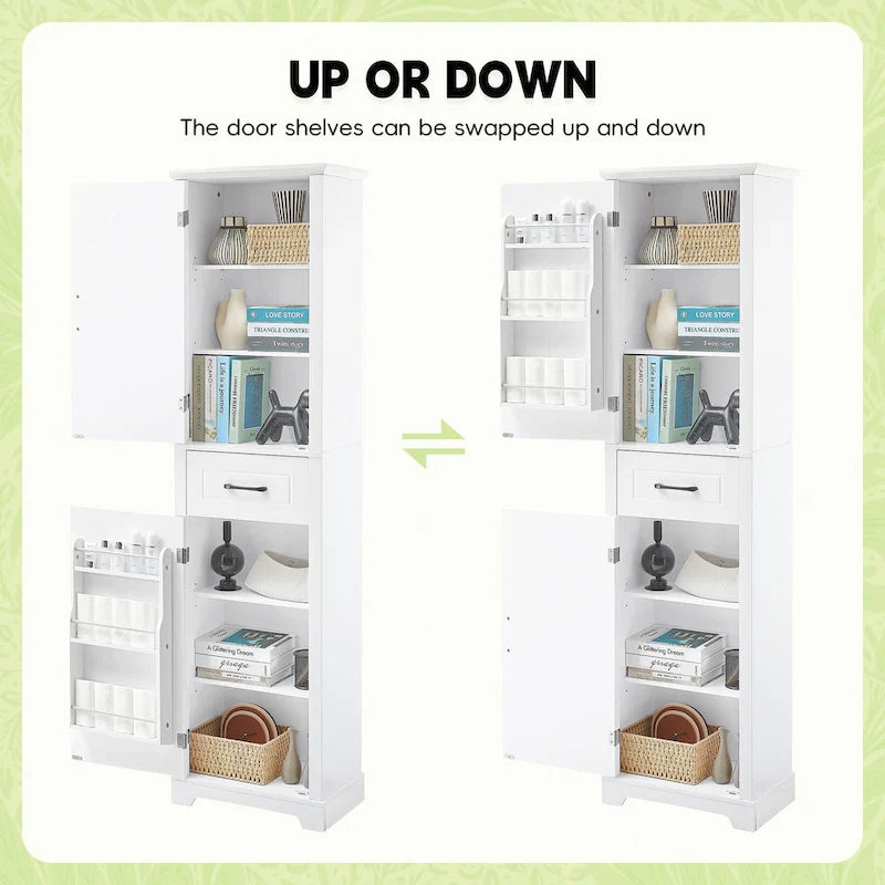 Meuble de salle de bain autoportant avec 2 portes, étagères réglables et rangement de porte, organiseur de salle de bain haut