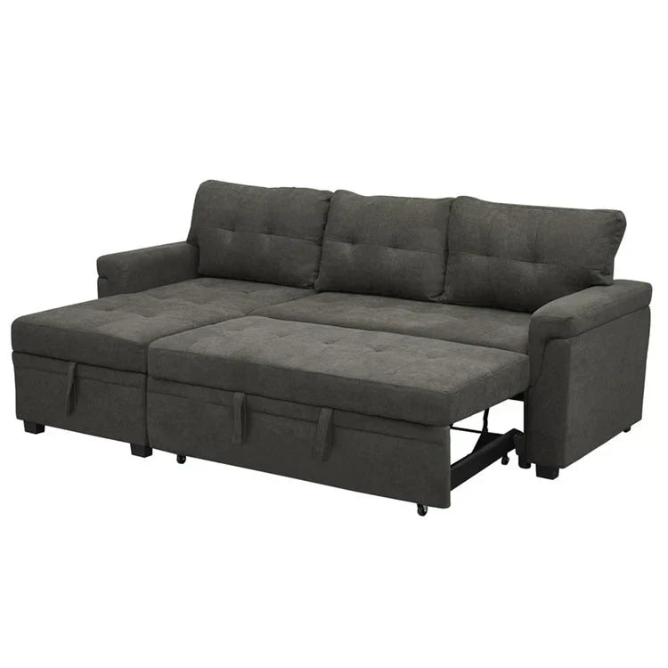 Canapé d'angle réversible convertible avec lit gigogne, méridienne de rangement et pieds durables