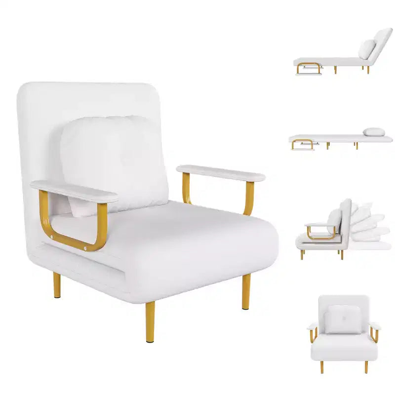 Canapé-lit pliant 3-en-1 convertible en fauteuil - Dossier réglable sur 5 positions avec oreiller, lit d'appoint peu encombrant pour salon, chambre et bureau (Blanc)