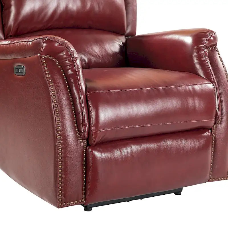 Fauteuil inclinable électrique en cuir véritable avec port USB – Dossier ailé clouté, ensemble de 2