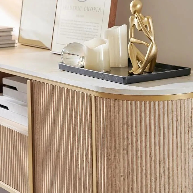 Meuble TV de luxe moderne, meuble de divertissement, avec plateau en faux marbre