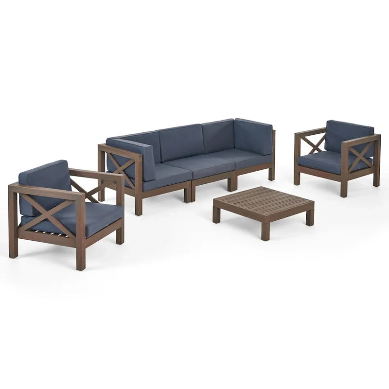 Ensemble de conversation d'extérieur Brava 6 pièces en bois d'acacia par Christopher Knight Home