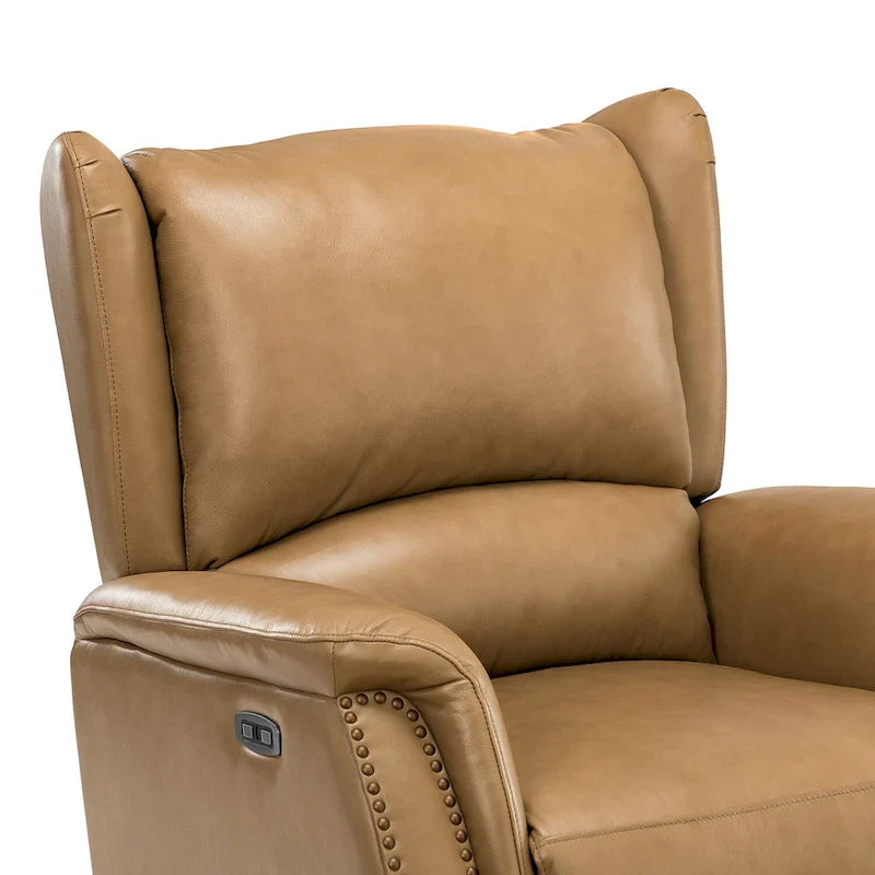 Fauteuil inclinable électrique en cuir véritable avec port USB – Dossier ailé clouté, ensemble de 2