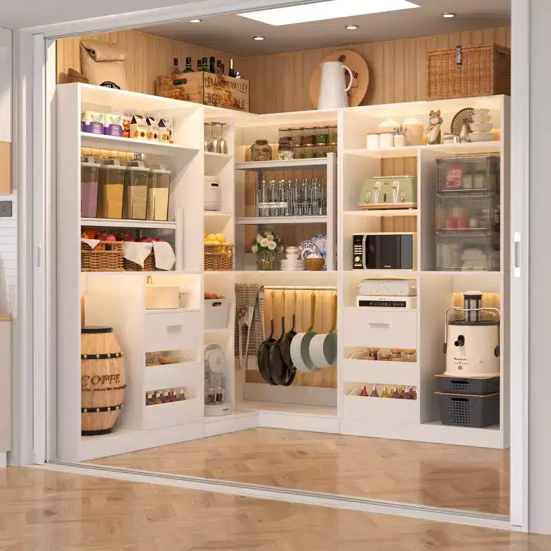 Besiost Lot de 3 dressings d'angle avec étagères et tiroirs, organisateur de placard autoportant avec tringles à vêtements
