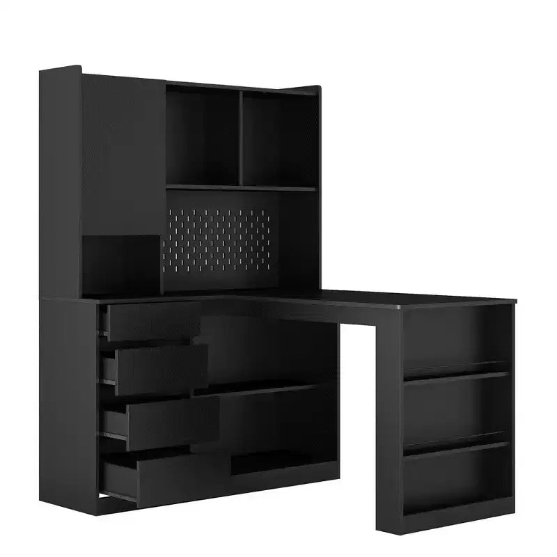 Bureau d'angle en L de 46 pouces avec bibliothèque et tiroirs