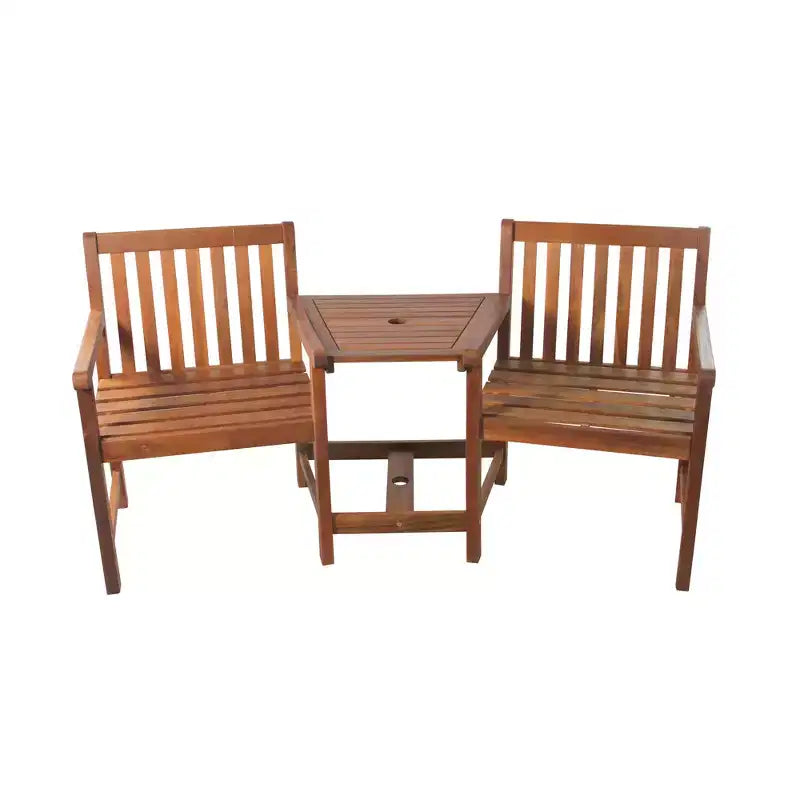 Northlight 70 Acacia Jack and Jill Chair with Table Outdoor Patio Set - Brown