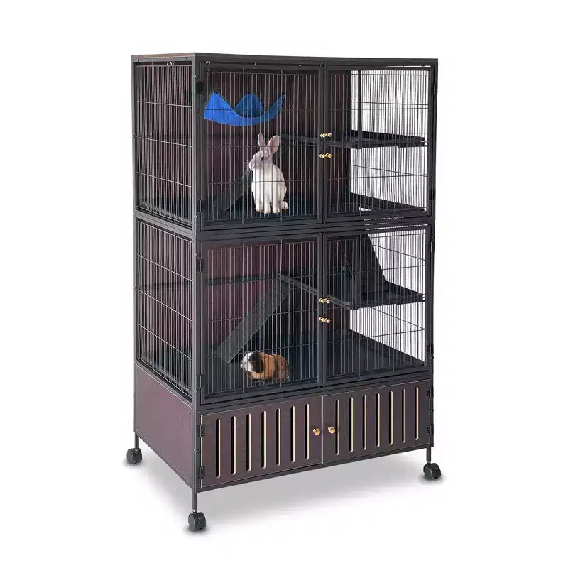 Grande Cage pour Petits Animaux, Cage à Furets - Habitat à 5 Niveaux de 150 cm avec Armoire de Rangement, Comprend Hamac/Roues/Rampes Amovibles/Plateaux Faciles à Nettoyer