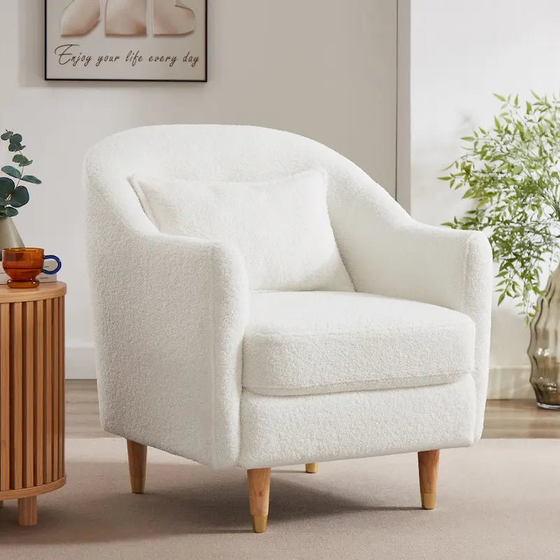 28.34W Lot de 2 fauteuils d'appoint, fauteuil barillet en velours avec pieds en bois massif
