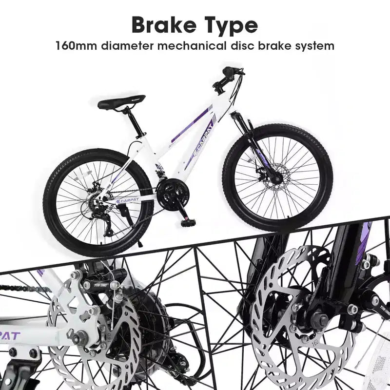 VTT Okak 24/26 pouces avec 21 vitesses et double freins à disque, vélo pour enfants avec suspension avant de 100 mm, Dirt Bike pour adolescents et femmes