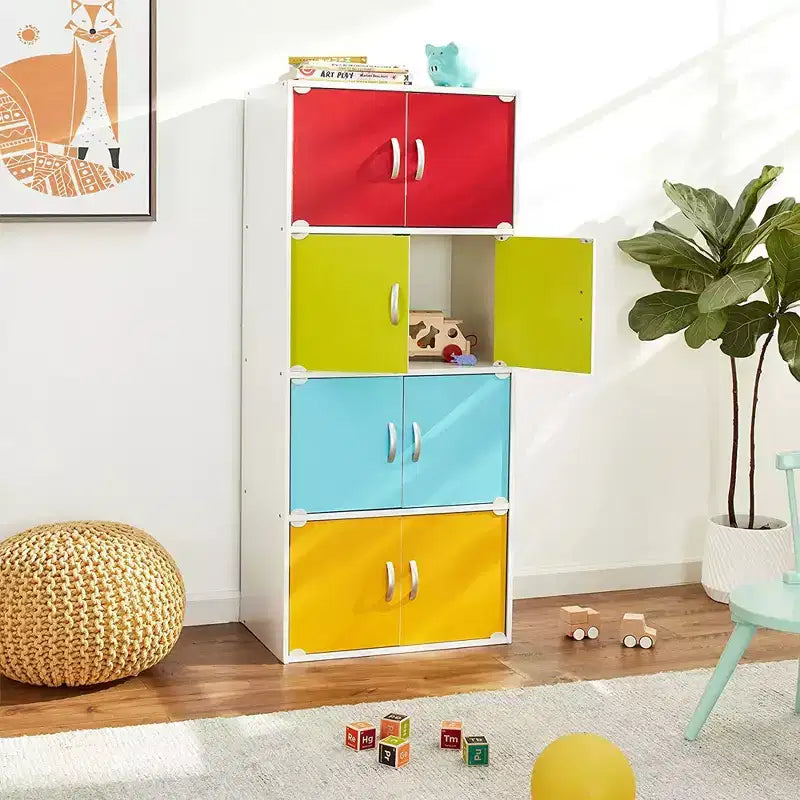 Hodedah HID44 Meuble de rangement multifonctionnel fermé à 8 portes pour la maison et le bureau, finition bois de hêtre