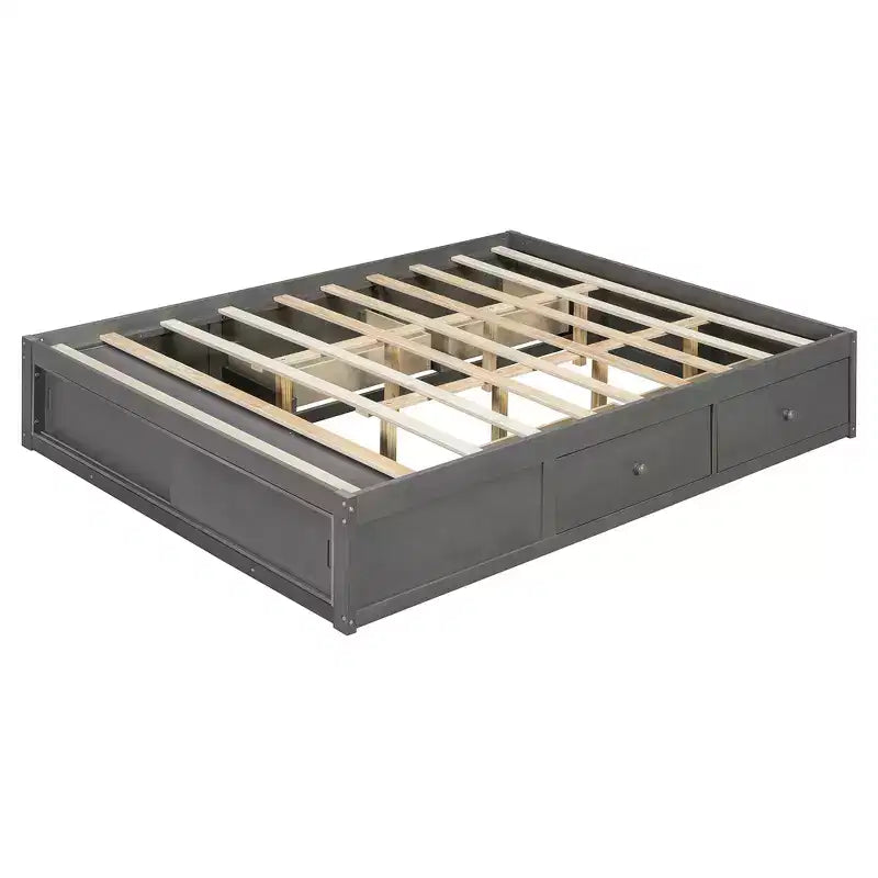 Cadre de lit plateforme Whisen Queen avec 4 tiroirs de rangement et rangement dans le pied de lit