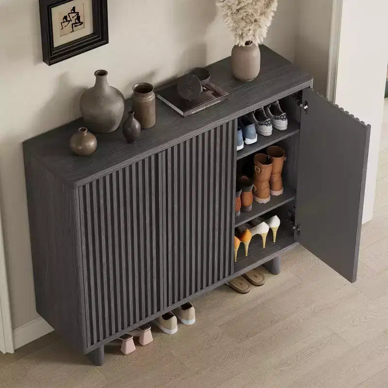 Meuble à chaussures Acekool 46 avec porte cannelée, meuble de rangement 5 niveaux, banc d'entrée rustique pour couloir, 41,5H