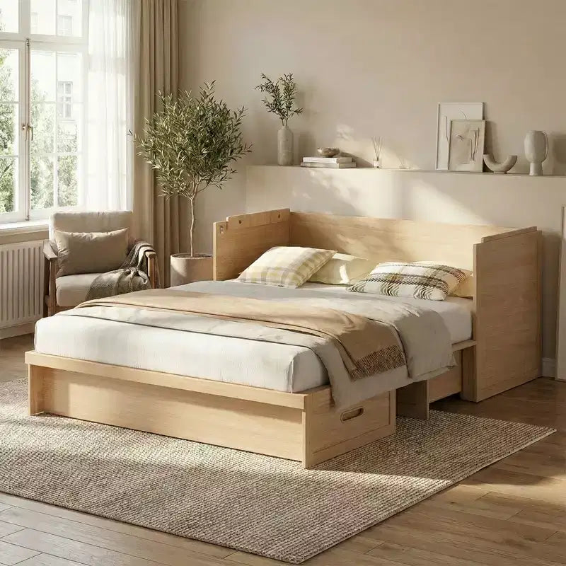 Lit escamotable convertible Queen Size Mjkone avec matelas, chargement USB, tiroirs de rangement