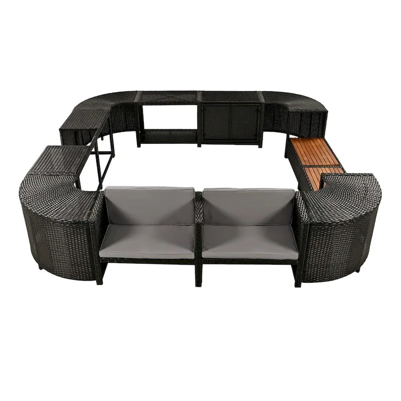 Canapé d'angle d'extérieur en rotin pour spa, forme quadrilatérale