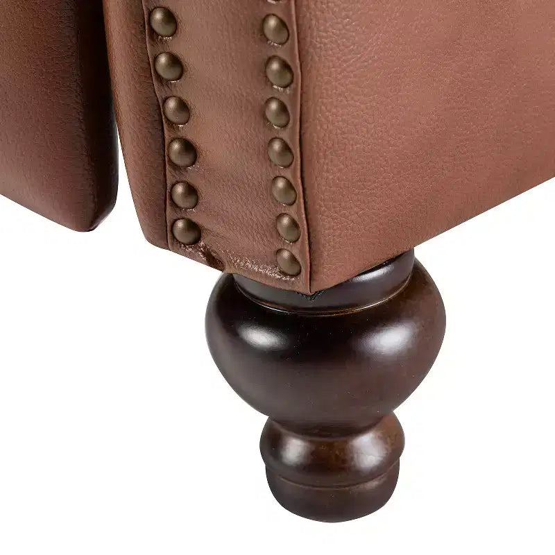 Ensemble de 2 fauteuils inclinables modernes en cuir véritable Elisabete avec garniture cloutée vintage pour salon et chambre à coucher | ART OF LIVING DESIGNS