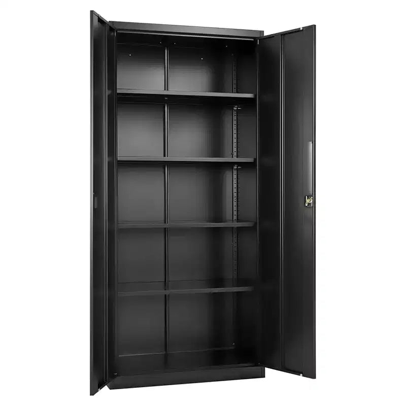 Armoire de Rangement Métallique VEVOR, Meuble de Rangement Verrouillable en Acier de 175 cm avec 4 Étagères Réglables, 2 Portes Magnétiques, 2 Clés, 5 Niveaux de Rangement pour Outils, Noir