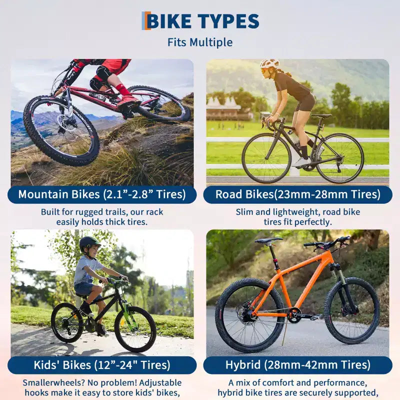 Range de rangement pour 5 vélos autoportant avec une capacité de 136 kg, organisateur robuste pour un maintien sûr et stable des vélos pour les cours avant et arrière