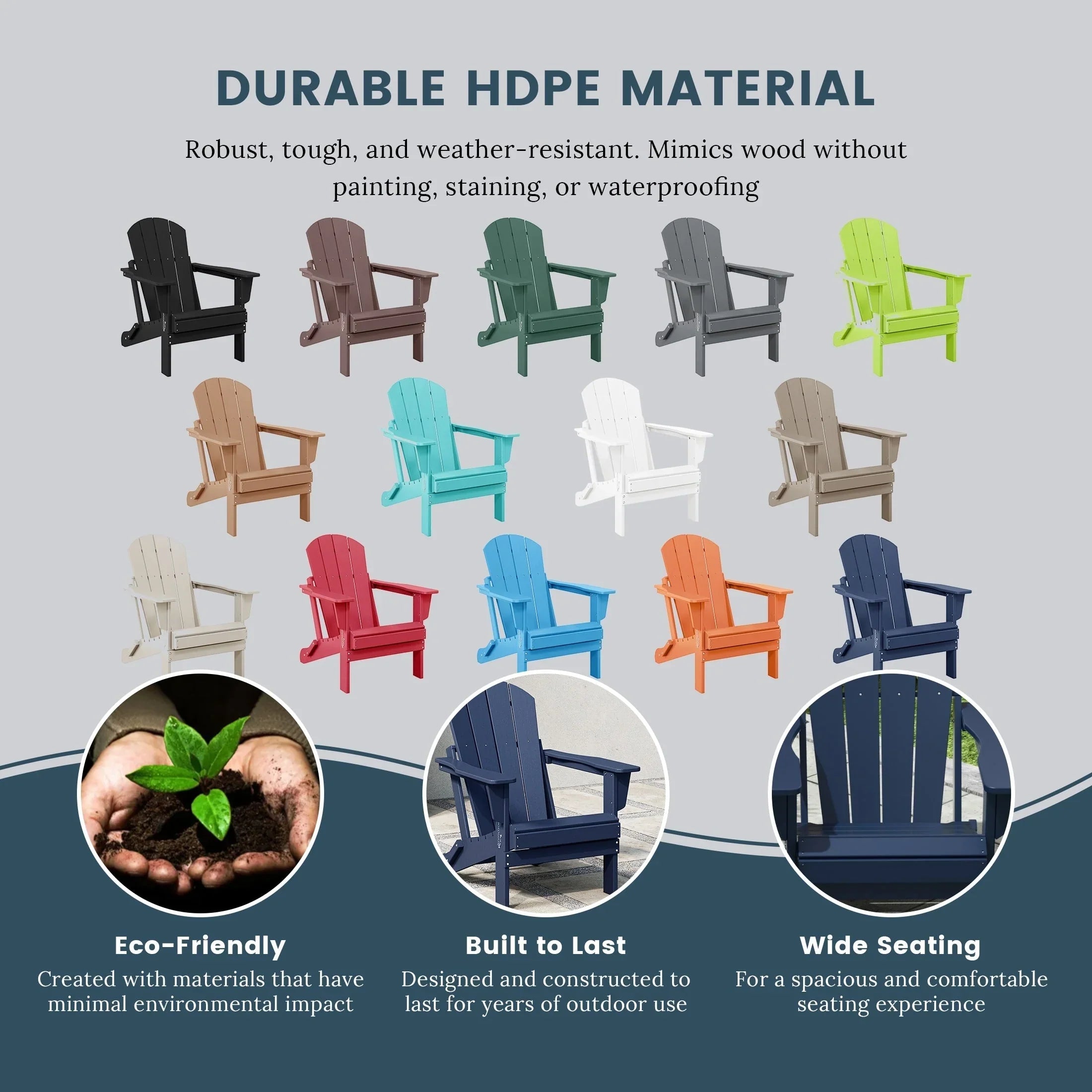 Chaise Adirondack pliante d'extérieur tout temps Polytrends Laguna résistante à la décoloration pour patio