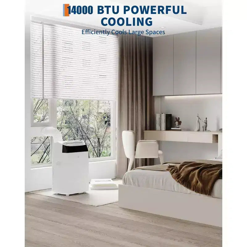 Climatiseurs de 14 000 BTU refroidissant jusqu'à 70 m², Climatiseur portable 3-en-1 avec modes Refroidissement, Déshumidification et Ventilation, Télécommande