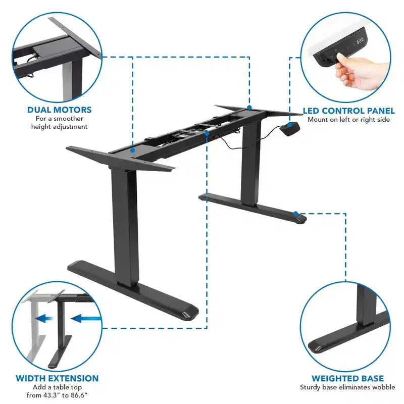 Mount-It! Bureau assis-debout électrique à deux moteurs avec plateau – Noir / Adrift