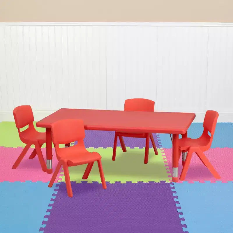 Flash Furniture Ensemble Table d'Activité Rectangulaire en Plastique, 61 x 122 cm, Réglable en Hauteur, avec 4 Chaises
