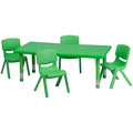 Flash Furniture Ensemble Table d'Activité Rectangulaire en Plastique, 61 x 122 cm, Réglable en Hauteur, avec 4 Chaises