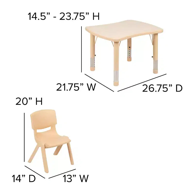 Flash Furniture Ensemble table d'activités rectangulaire en plastique réglable en hauteur 21,875" l. x 26,625" L. avec 2 chaises