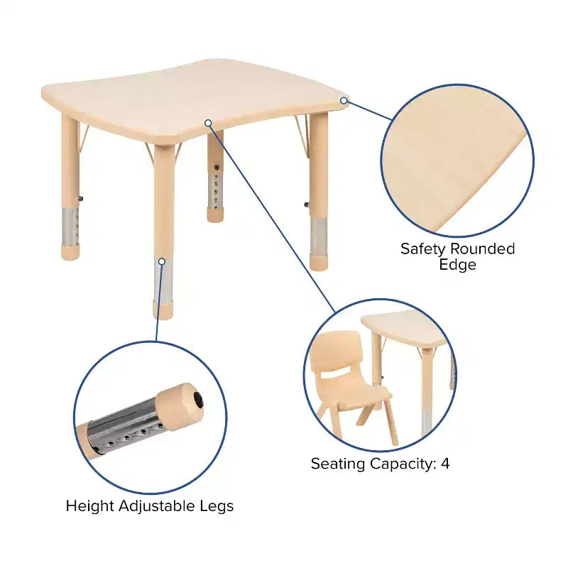 Flash Furniture Ensemble table d'activités rectangulaire en plastique réglable en hauteur 21,875" l. x 26,625" L. avec 2 chaises