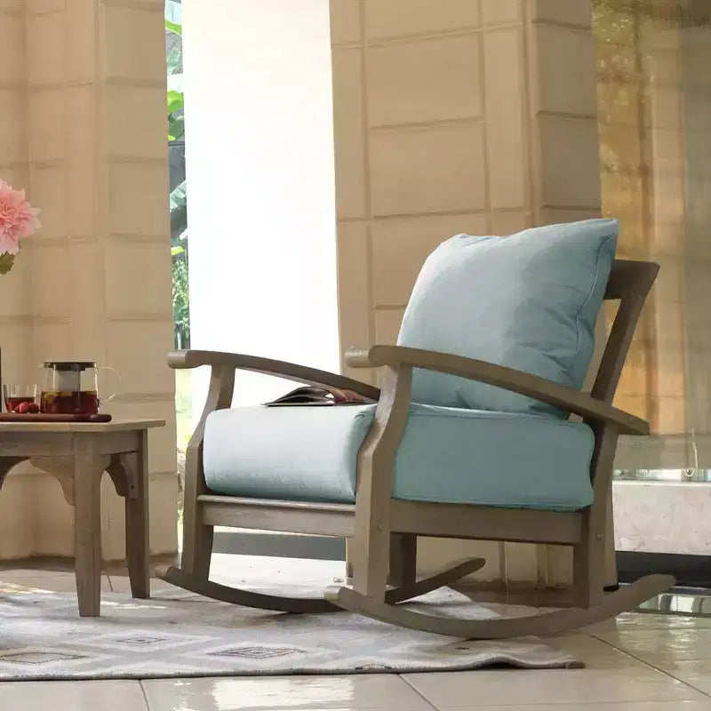 Fauteuil à bascule de patio en teck Amherst Sonoma Lane avec coussin à fermeture éclair et cadre