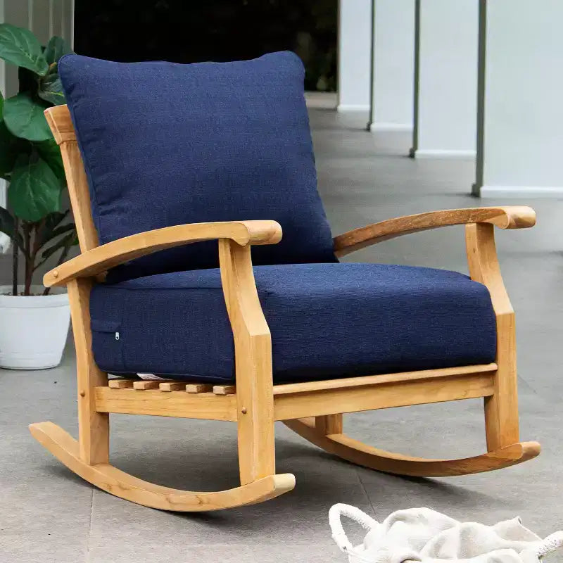 Fauteuil à bascule de patio en teck Amherst Sonoma Lane avec coussin à fermeture éclair et cadre