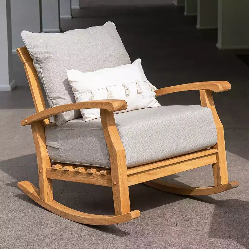 Fauteuil à bascule de patio en teck Amherst Sonoma Lane avec coussin à fermeture éclair et cadre