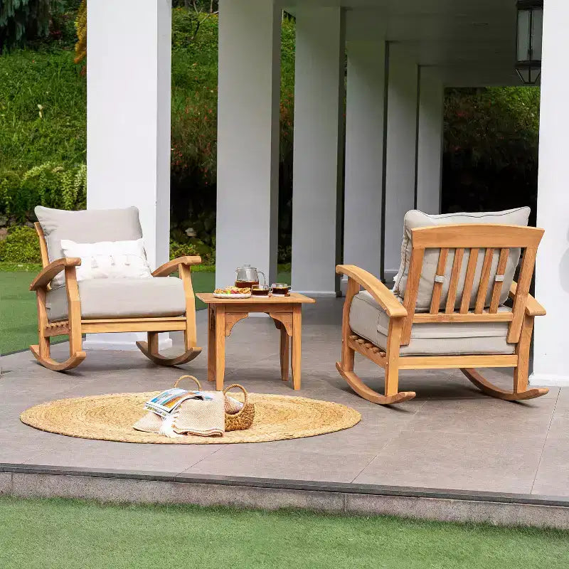 Fauteuil à bascule de patio en teck Amherst Sonoma Lane avec coussin à fermeture éclair et cadre