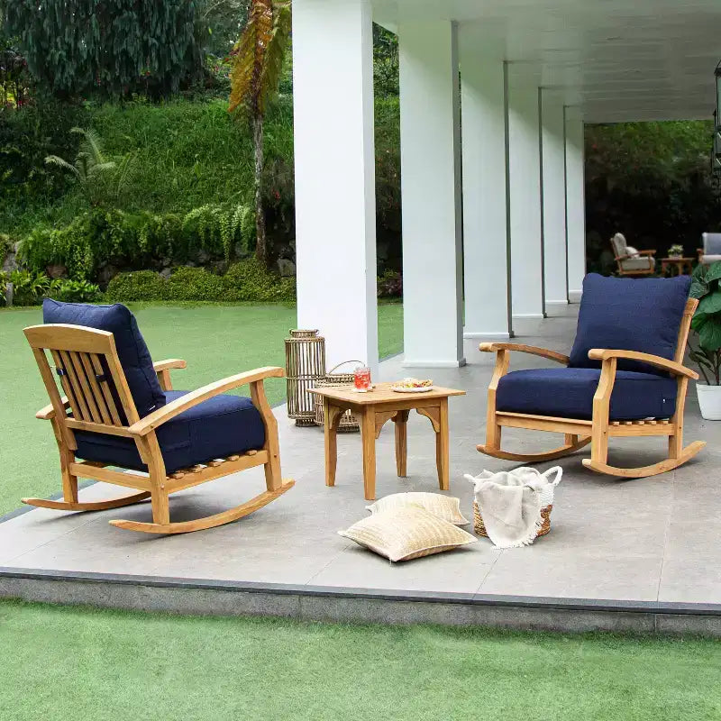Fauteuil à bascule de patio en teck Amherst Sonoma Lane avec coussin à fermeture éclair et cadre