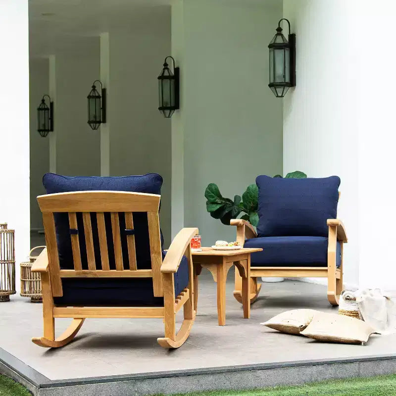Fauteuil à bascule de patio en teck Amherst Sonoma Lane avec coussin à fermeture éclair et cadre