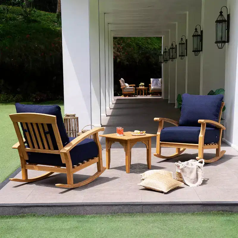 Fauteuil à bascule de patio en teck Amherst Sonoma Lane avec coussin à fermeture éclair et cadre