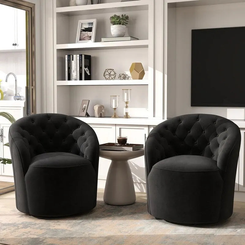 Fauteuil baril pivotant à 360 degrés SEYNAR moderne en velours avec dossier capitonné, lot de 2