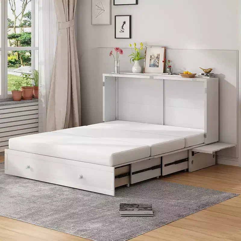 Lit escamotable Mjkone Murphy Queen, lit coffre Cube avec station de charge et espace de rangement