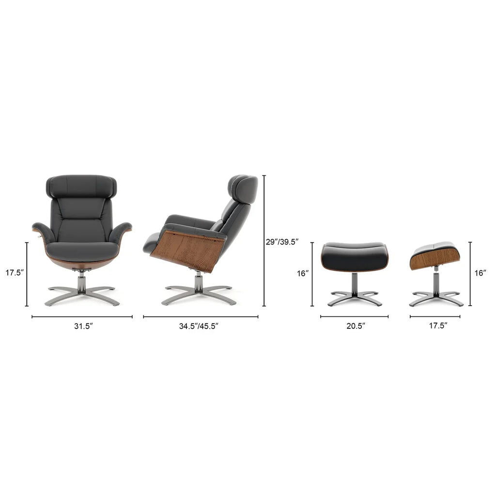 Jovan 31.5 Fauteuil inclinable en cuir véritable avec ottoman
